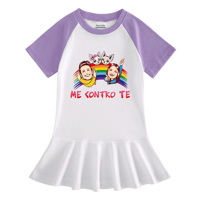 Cartoon half sleeved girls' dress