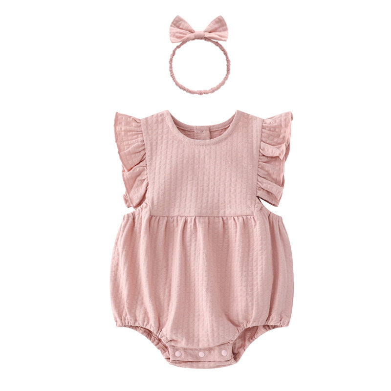 Cute Solid Color Round Neck Sleeveless Baby Romper for Newborns