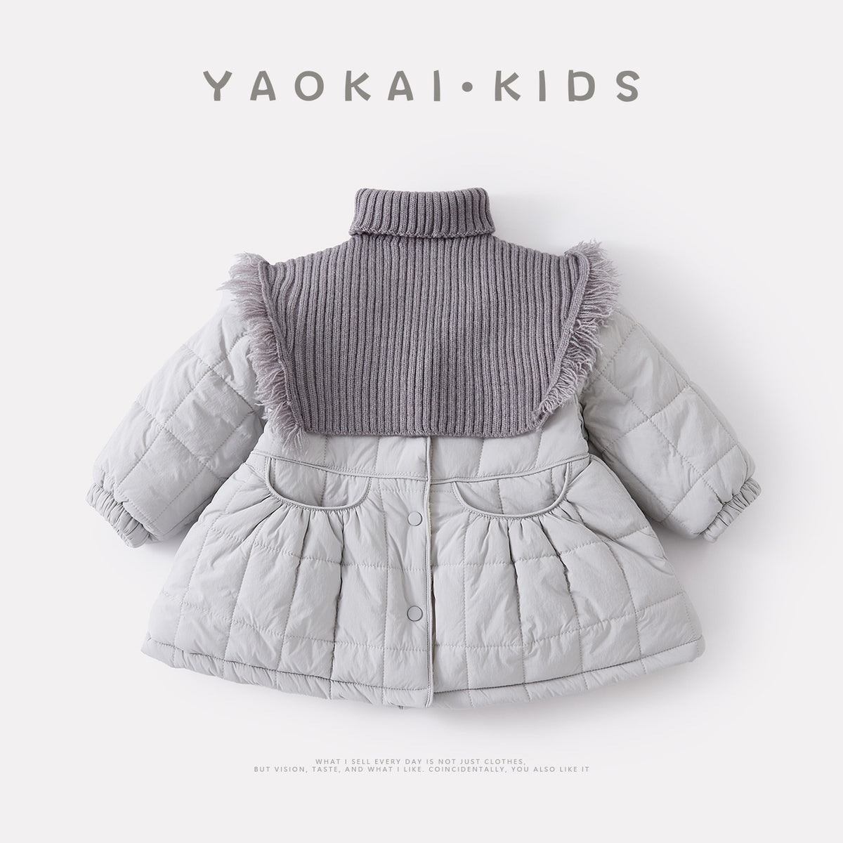 Long Cotton Coat with Removable Shoulder Shawl for Baby Girls, Quilted Fleece Lined, Warm Outerwear