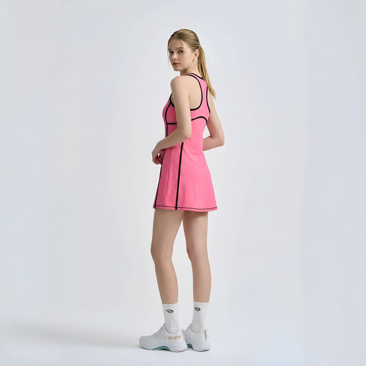 Sporty Stripe Sleeveless A-Line Dress with Built-in Shorts for Fitness, Badminton, Tennis