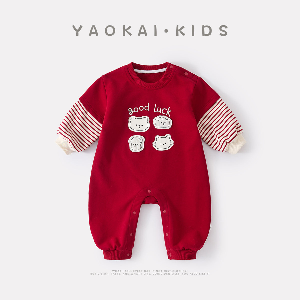Cartoon Faux Two-Piece Romper, Cute Printed Patchwork Long Sleeve Bodysuit for Infants