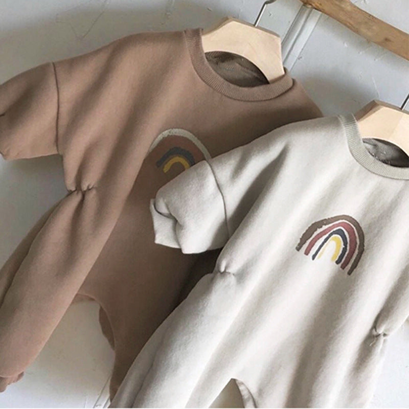 Rainbow fleece concealed button one-piece fleece hoodie and climbing suit