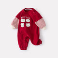 Cartoon Faux Two-Piece Romper, Cute Printed Patchwork Long Sleeve Bodysuit for Infants