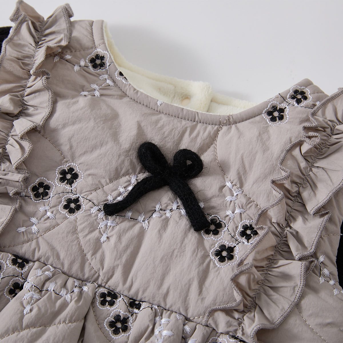 Flower Pseudo-Two-Piece Romper for Girls, Fleece-Lined Thick Warm Bodysuit