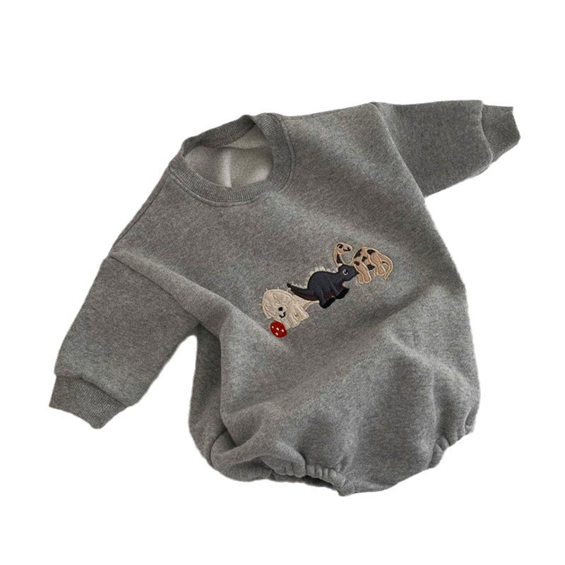 Dinosaur embroidery fleece bag fart hoodie crawling suit