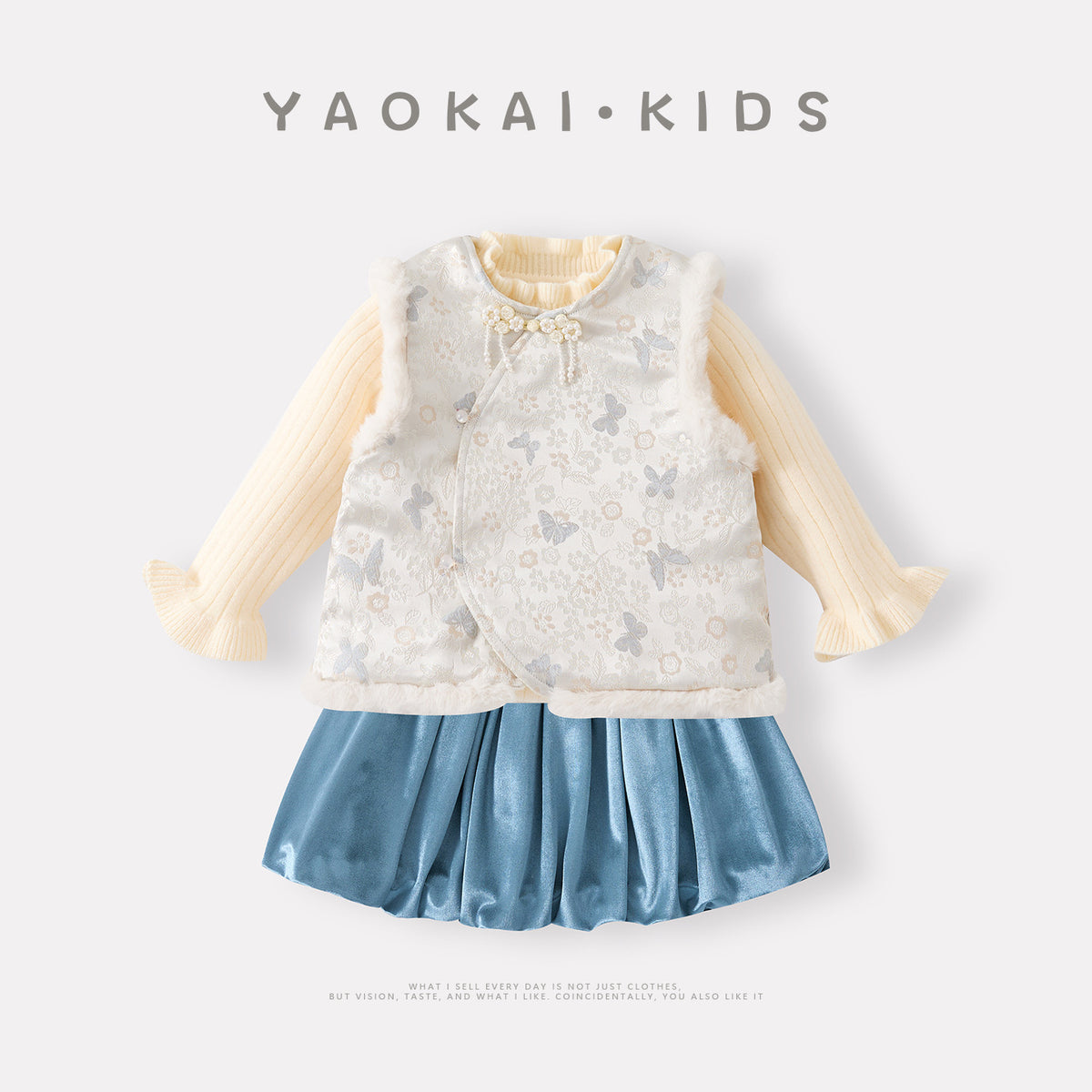 Fleece-Lined Thickened Vest Set for Baby Girls, Three-Piece Separated Traditional Chinese Outfit