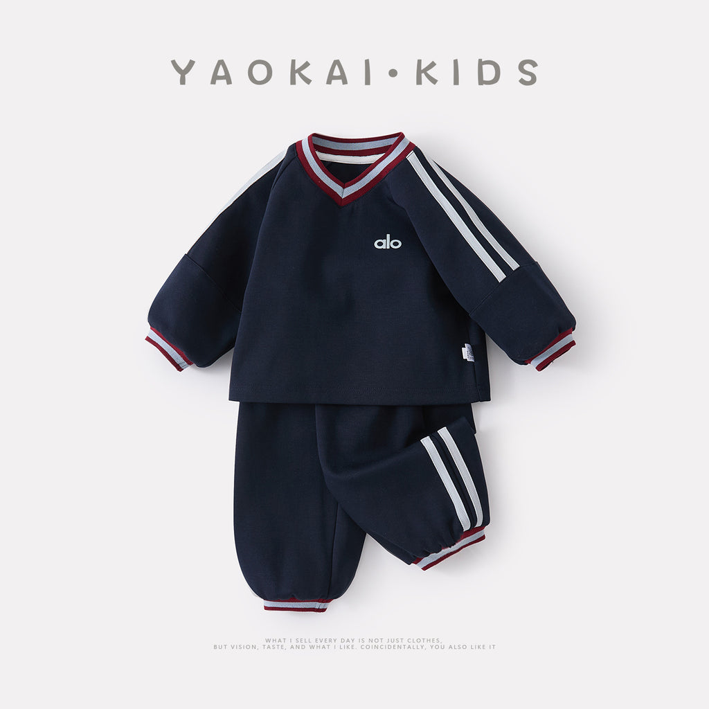 Toddler Ribbon Sport Suit for Boys, Letter Print Top with Casual Pants