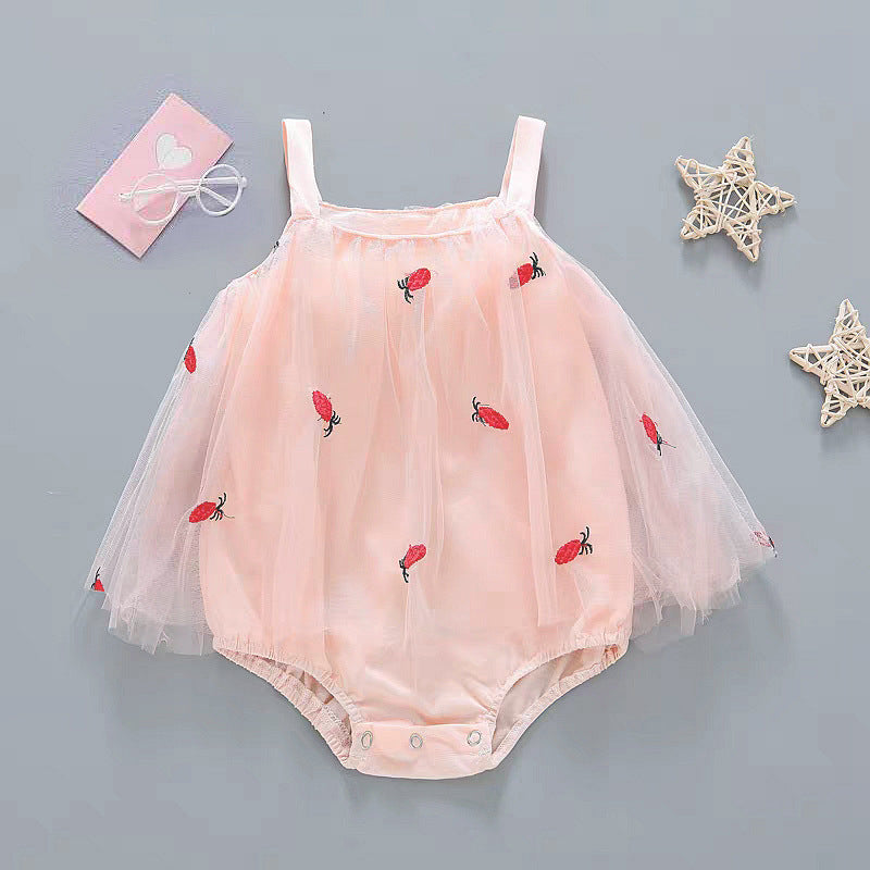 Stylish Baby Triangular Romper, Girl's Bodysuit with Straps and Mesh Skirt, Newborn Baby Crawling Suit