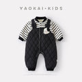 Infant Fleece-Lined Thickened Fake Two-Piece Jumpsuit Cartoon Quilted Bib Long Romper