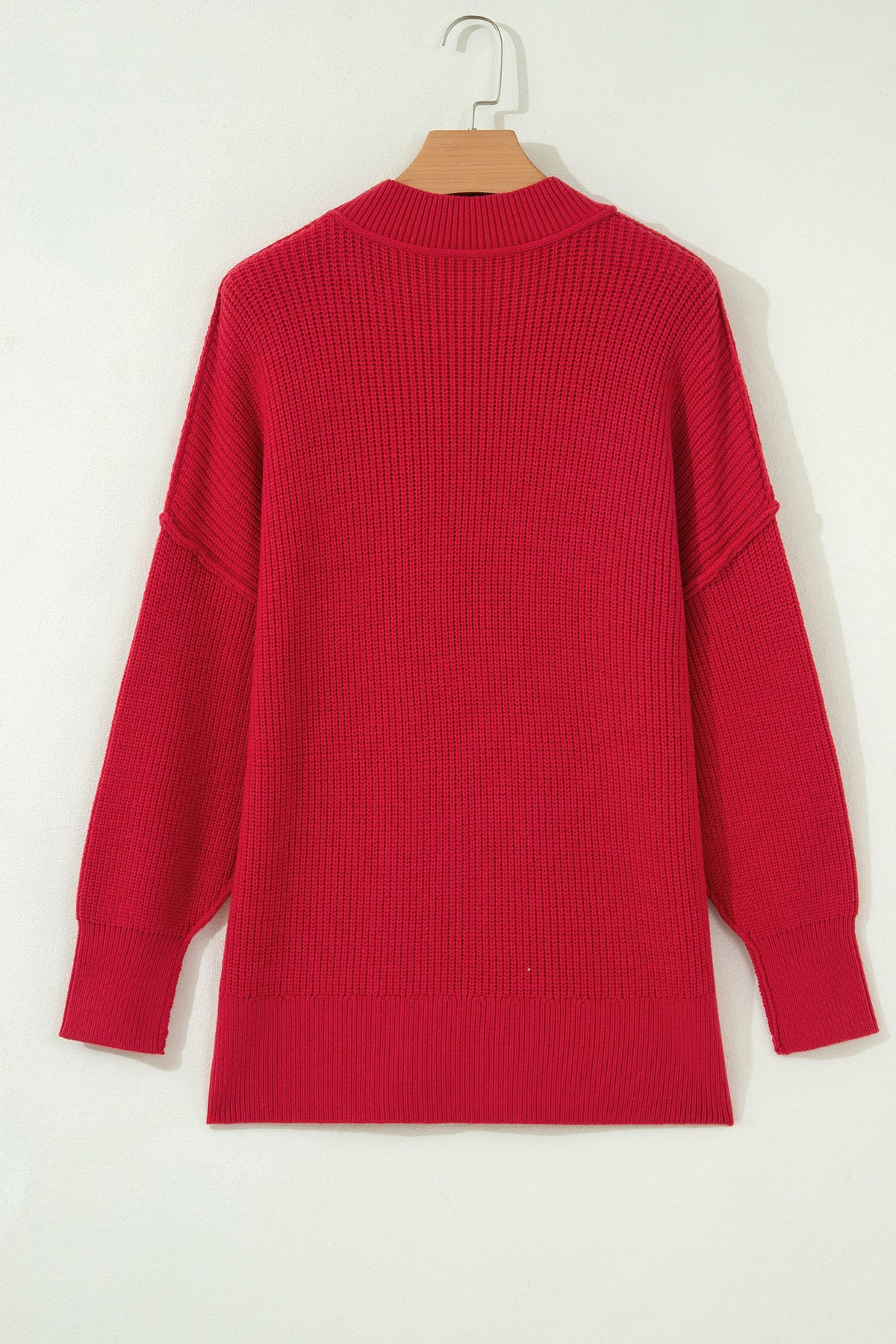 Chestnut Long Sleeve Ribbed Knit Stand Neck Regular Fit Sweater