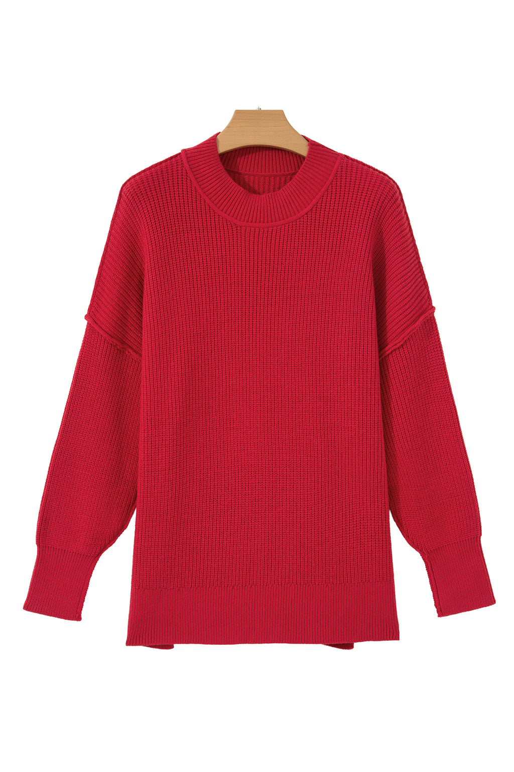 Chestnut Long Sleeve Ribbed Knit Stand Neck Regular Fit Sweater