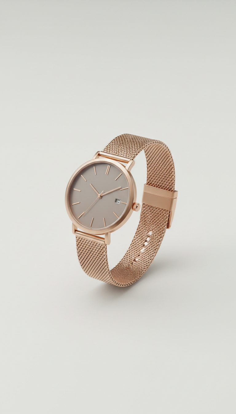 Reloj analógico correa malla oro rosa